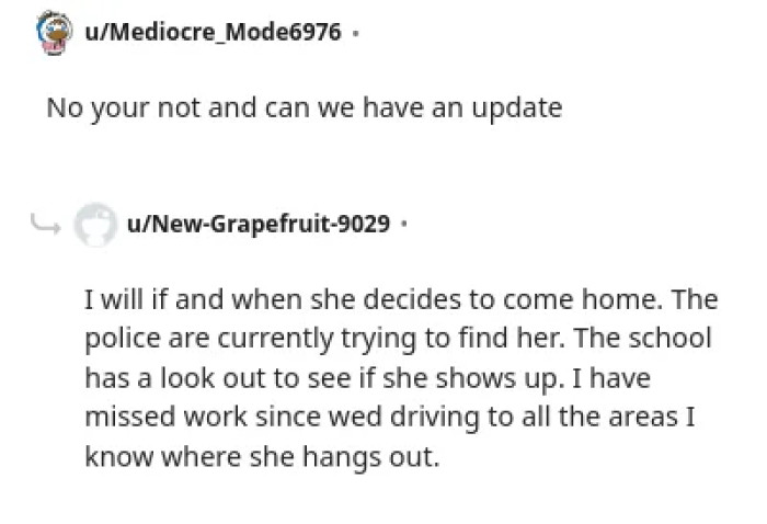 The parent's desperate search for their missing daughter continues.