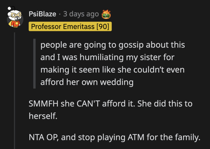 OP shares none of the blame for what happened