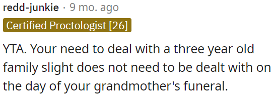 Addressing a family issue is inappropriate at a funeral.