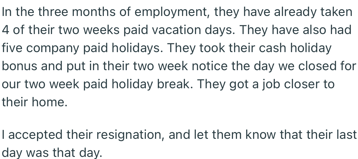 The new employee resigned out of the blue, which OP was quick to accept