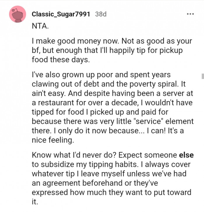 Expect someone else to subsidize my tipping habit