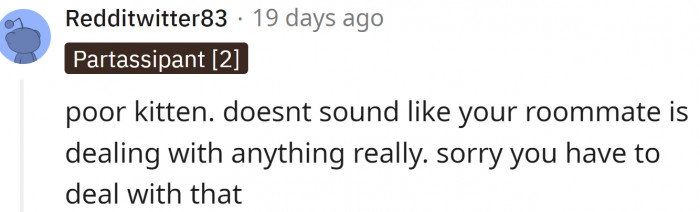 The roommate isn't dealing with anything.