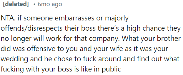 OP's brother's behavior at his wedding was disrespectful.