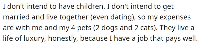 She lives with her four pets