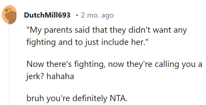 The parents wanted peace; now they have a piece of drama.
