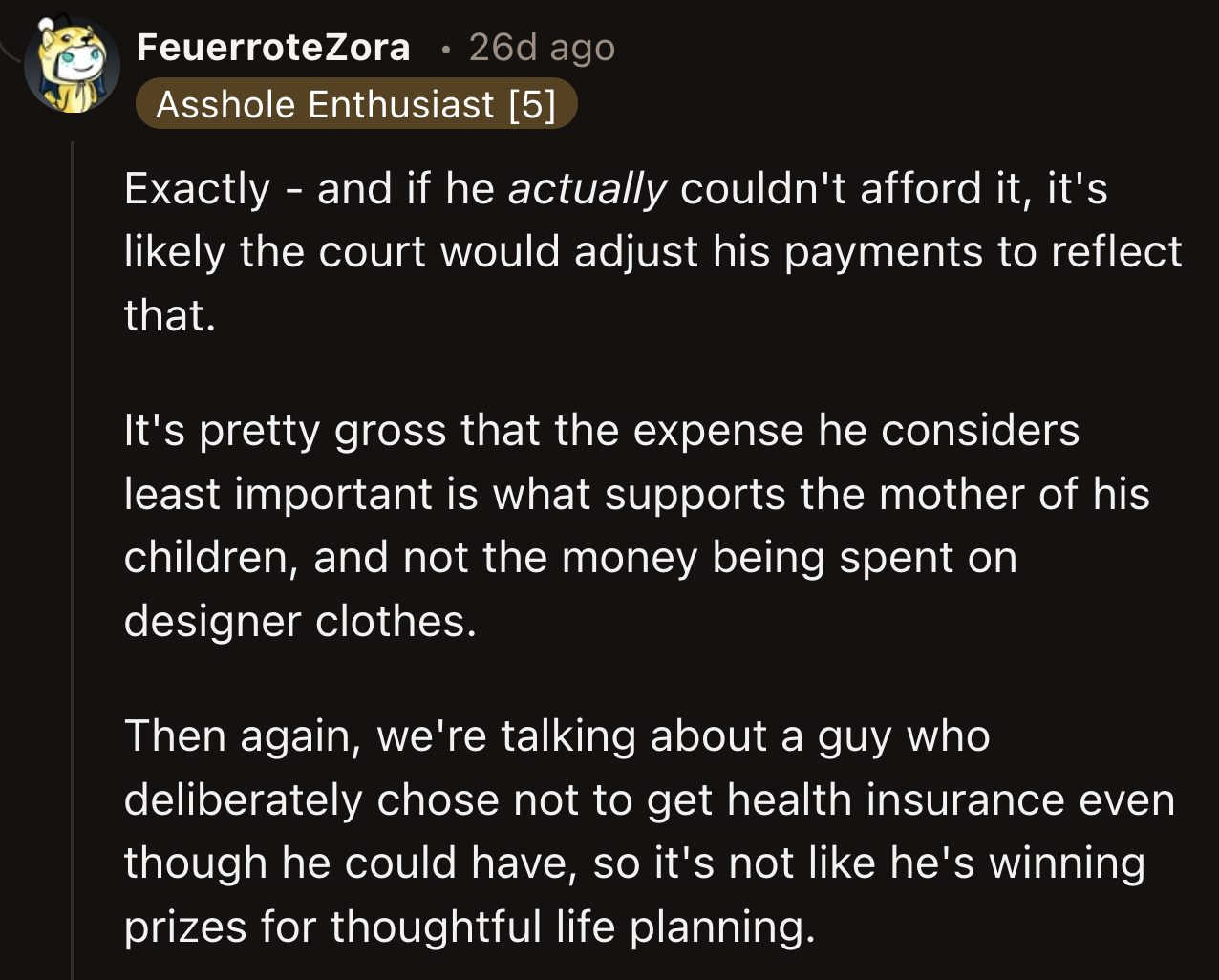 Redditors found it distasteful that her ex considered OP's alimony as the most expendable expense to cut from his budget.