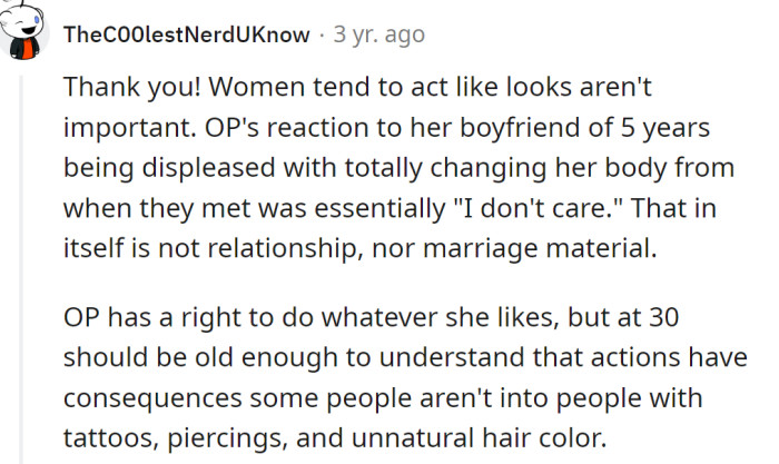 The OP has a right to do whatever she likes, but actions have consequences