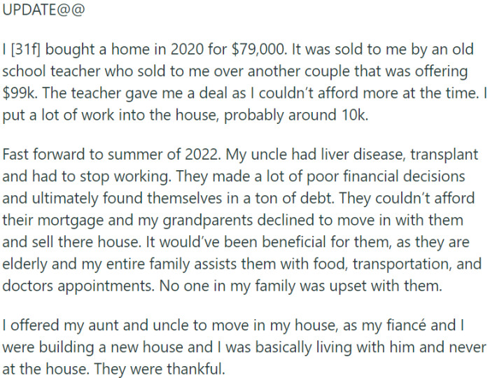Generous niece offers her renovated home to financially struggling aunt and uncle amid health crisis