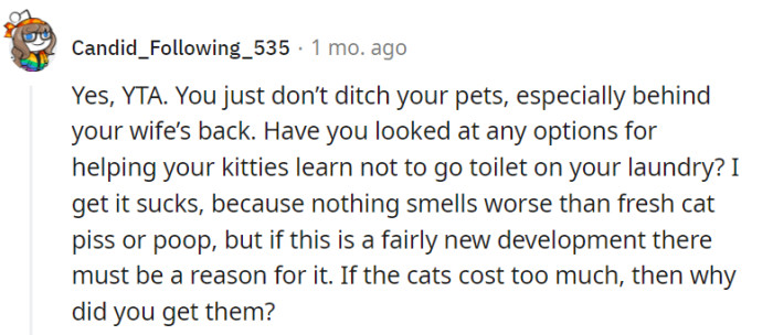 Fair point, ditching the pets without your wife's knowledge wouldn't be the most considerate move.