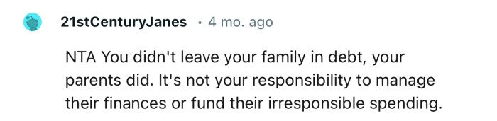 NTA…You Didn't Leave Your Family in Debt; Your Parents Did.
