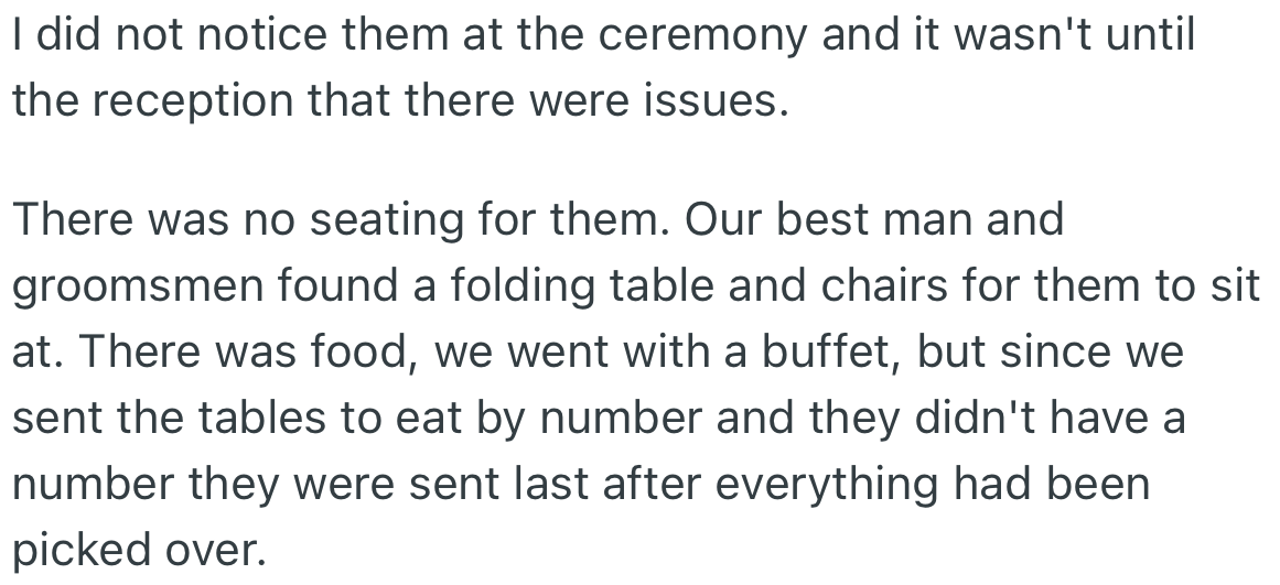 At OP’s wedding reception, the uninvited guests received poor treatment as a result of improper planning .