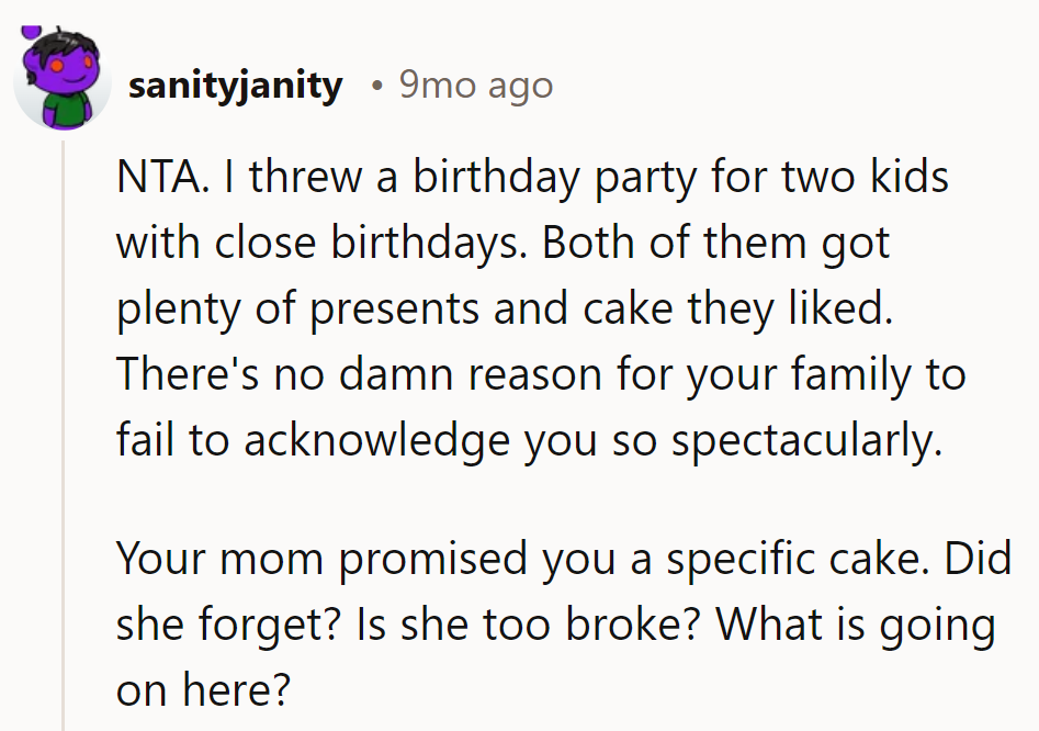 Two birthdays, one cake promise? The family's forgetfulness is a mystery sweeter than any cake.