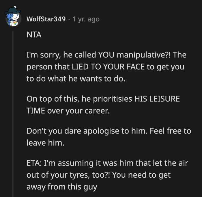 He jeopardized his wife's job so he can avoid being teased by his jerk of a family