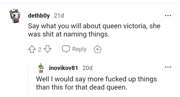 This Redditor believes that Queen Victoria wasn't good at naming things