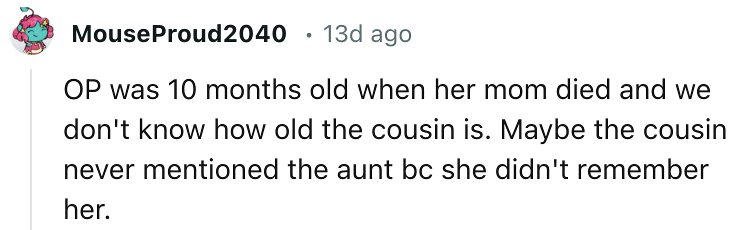 The Cousin Never Mentioned The Aunt
