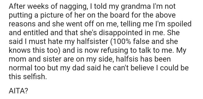 Grandma has been insisting, but OP is standing her ground on this one