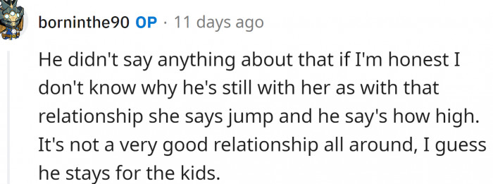 OP believes her dad is unhappy in that relationship.