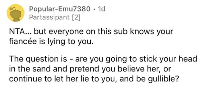 Should OP pretend to believe her?