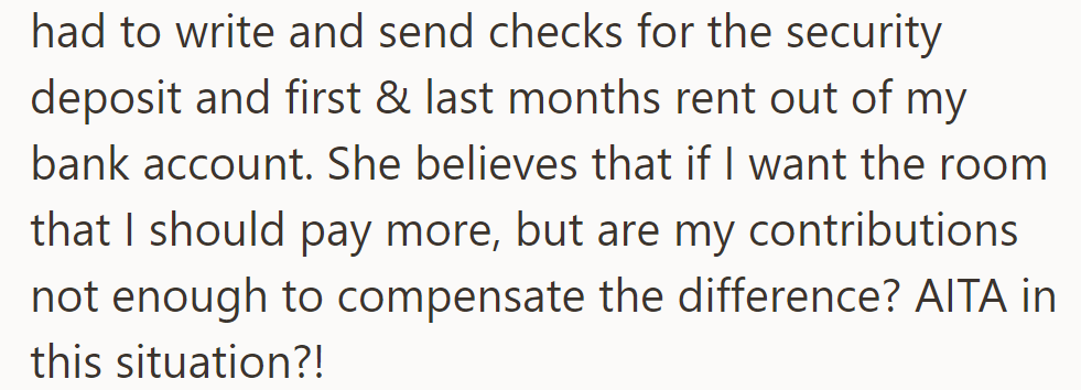 She lacks a checkbook, so they paid deposits and rent. She thinks they should pay more—are they in the wrong?