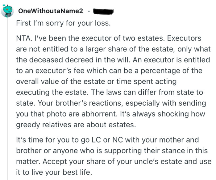 “Executors are not entitled to a larger share of the estate, only what the deceased decreed in the will.”