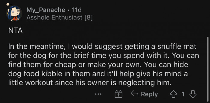 OP should get a snuffle mat for their roommate's dog.