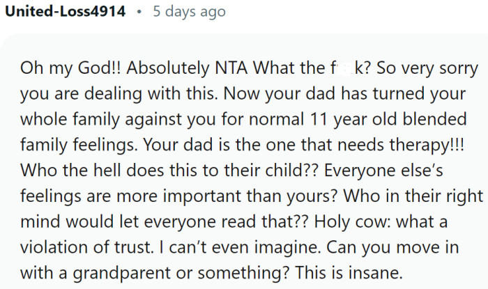 Dad has turned the whole family against OP for normal 11-year-old blended family feelings.