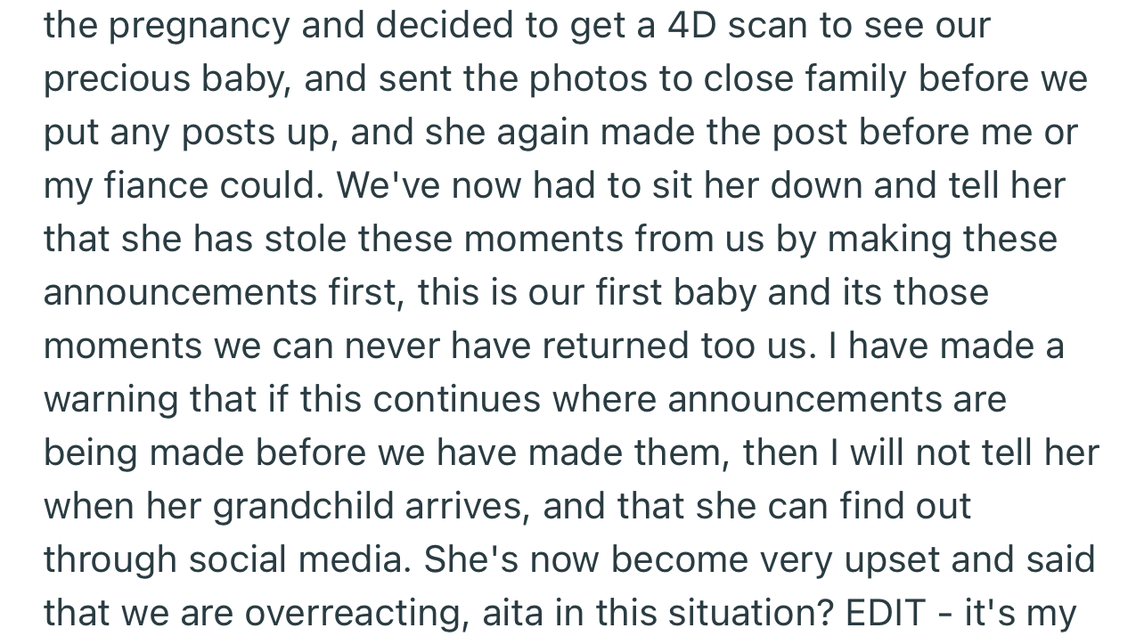 OP warned her MIL that if she keeps making announcements about the family without consent,