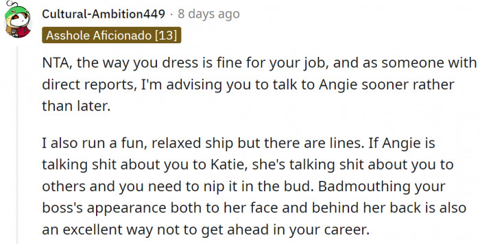 There must be some boundaries and respect among employees; she doesn't have the right to behave like that.