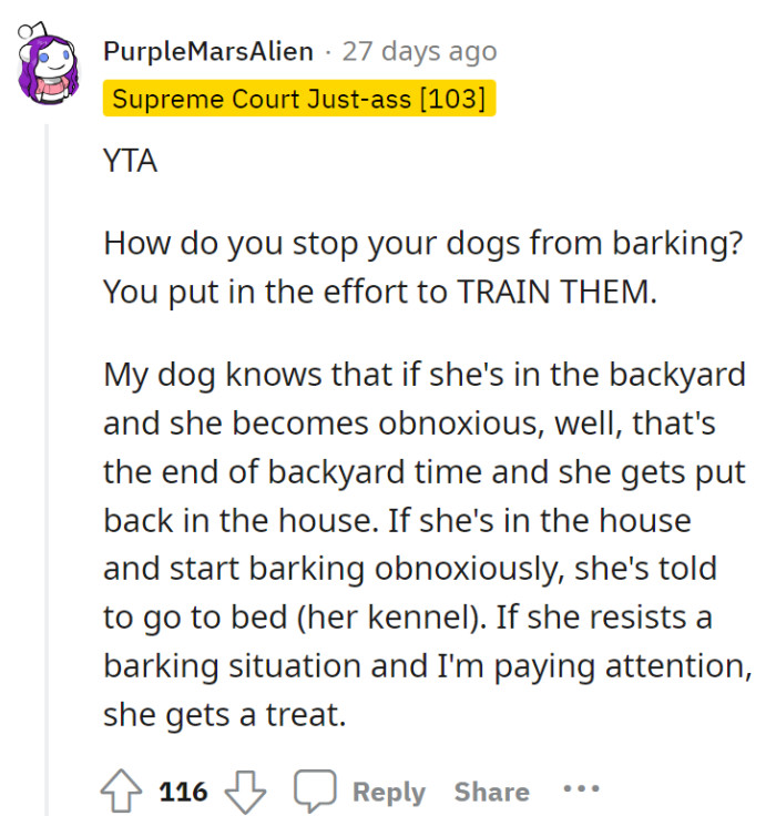 This Redditor says that OP should put the effort into training their dogs. This person has shown the results of good dog training.