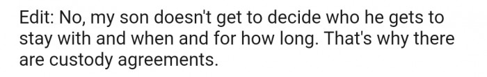 According to OP, their son doesn't have a say in this discussion
