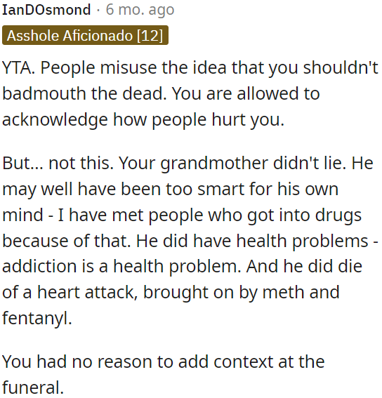 Adding context at the funeral wasn't necessary.