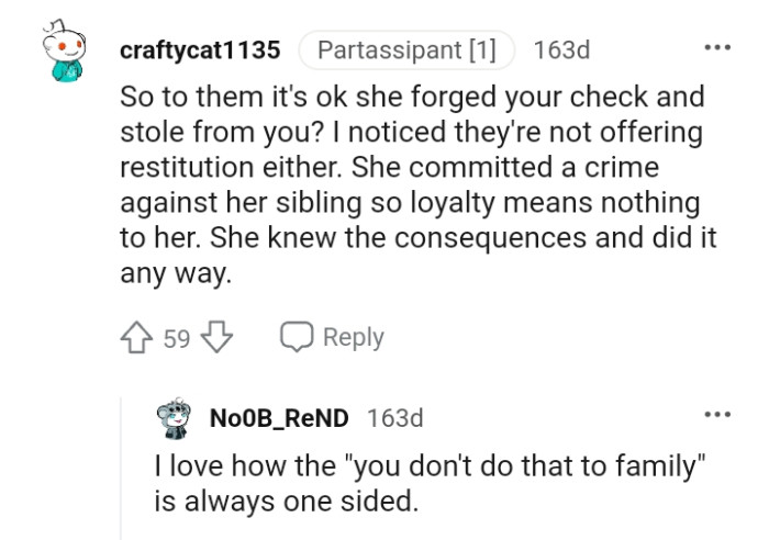 She committed a crime against her sibling