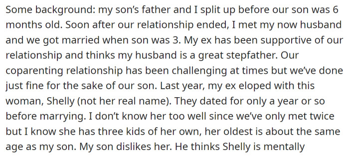 The OP and her ex are separated, and she got married two years after the separation, while her ex married last year: