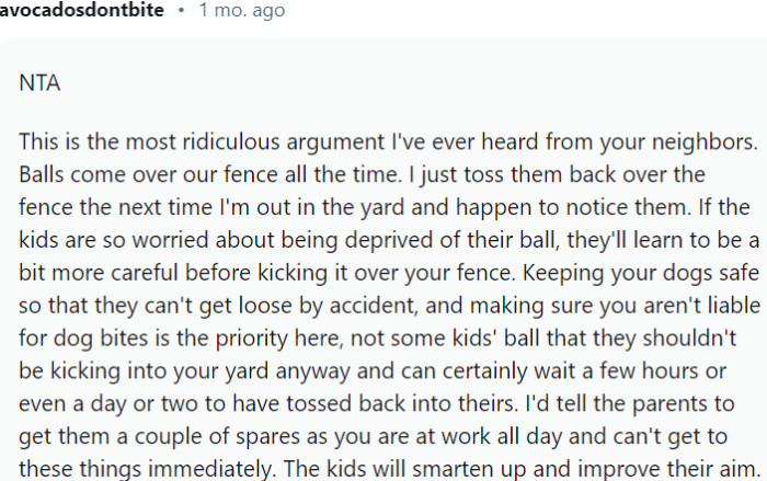 If the kids are so worried about being deprived of their ball, they'll learn to be a bit more careful before kicking it over your fence