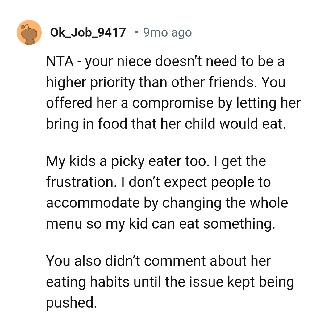 This Redditor Doesn't Expect People to Accommodate by Changing the Whole Menu