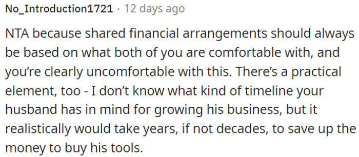 Shared finances should align with both partners' comfort levels