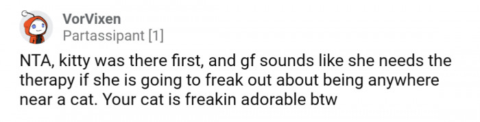 GF would definitely benefit from therapy, even if it's not just for her cat phobia