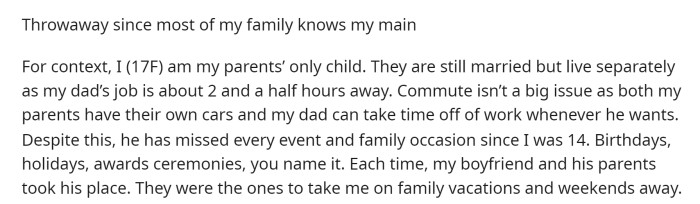 OP starts off by explaining the situation with her family dynamic and her relationship with her dad.