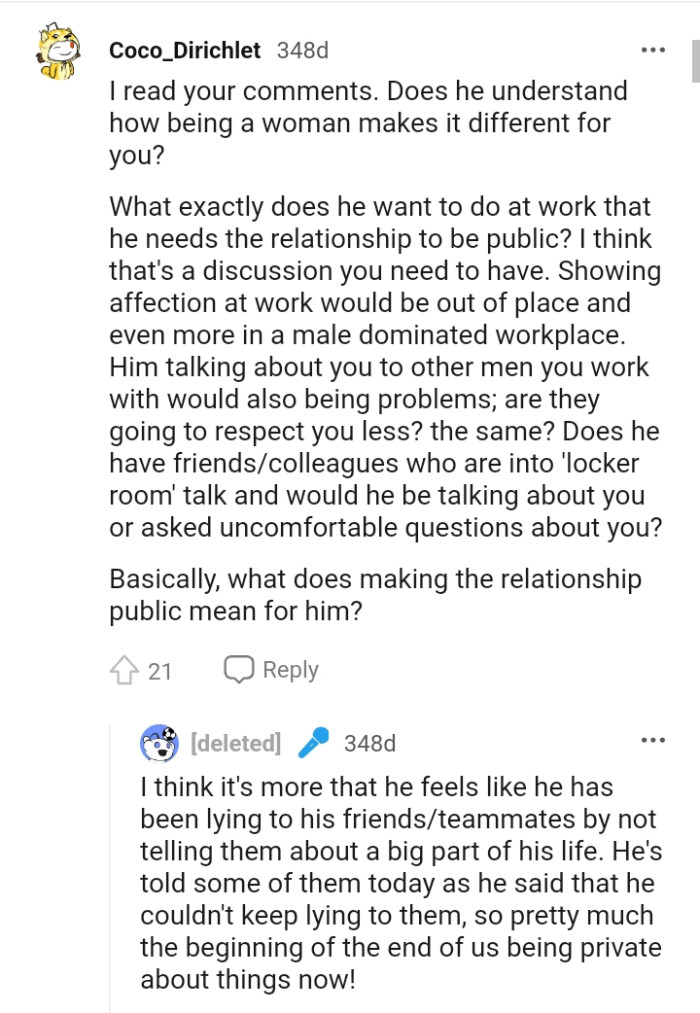 Does he know that being a woman makes it different?