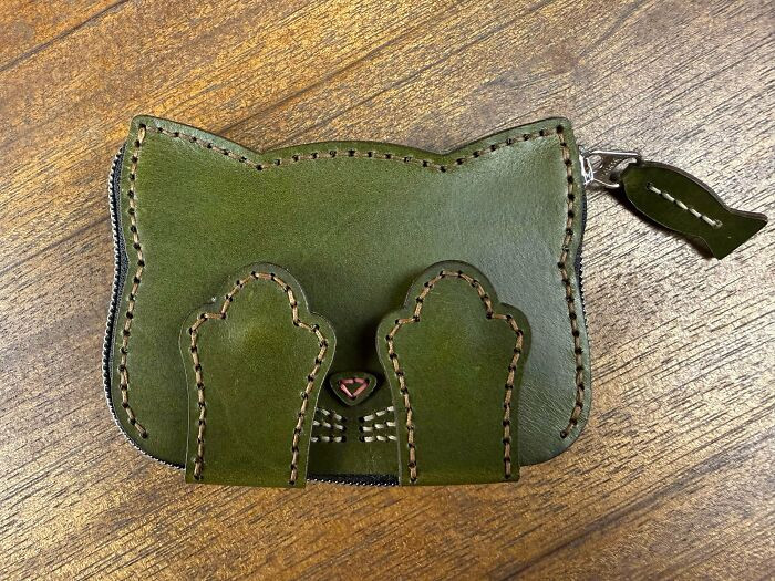 "Handmade Italian Leather Cat Coin Purse"