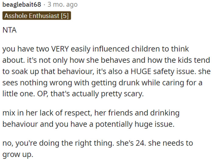 OP's Stepdaughter Seems to Have a Carefree Attitude About Getting Drunk While Looking After a Child, Which Is a Major Safety Concern