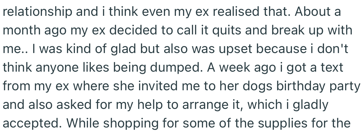 After the pair broke up, OP’s ex asked them to help organize her dog’s birthday party