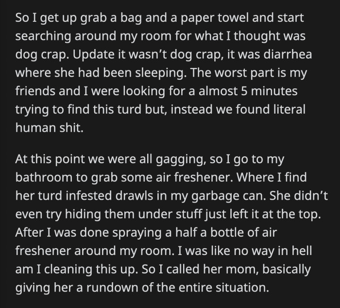 In the Bathroom, She Found Soiled Underwear on Top of Her Trash Bin. OP Didn't Plan on Cleaning Someone Else's Excrement, So She Called Anne's Mom.