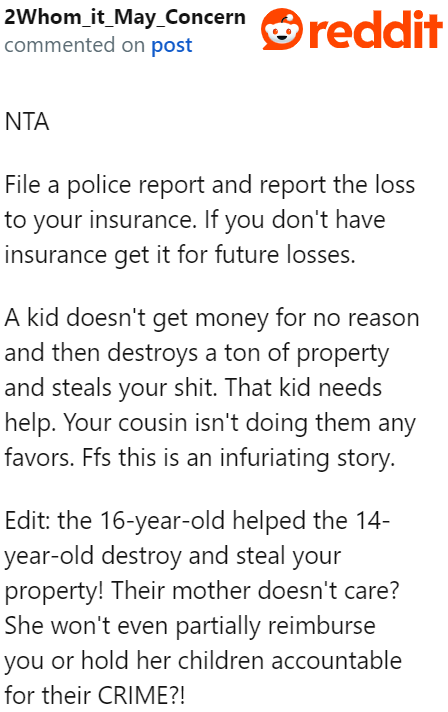 The cousin still needs to be held responsible. There's no other way than to take it to court.