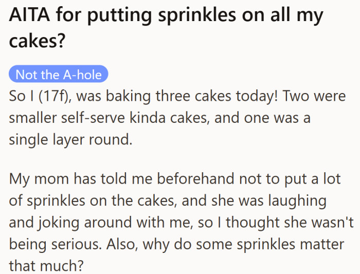 The great sprinkle debate begins. What started as a cheerful baking day turned into a surprise moral lesson.