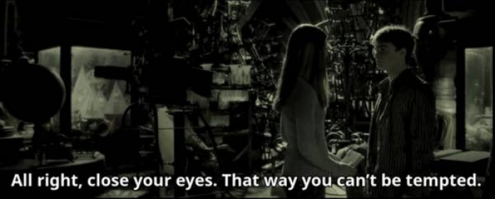 20. Ginny hides the Potions textbook in the Room of Requirement so that Harry won't find it.