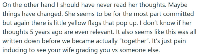 But he also feels guilty for reading her private thoughts.