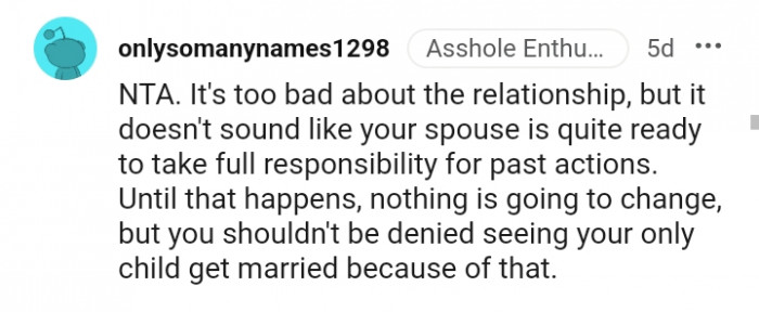 You shouldn't be denied the opportunity to see your only child getting married