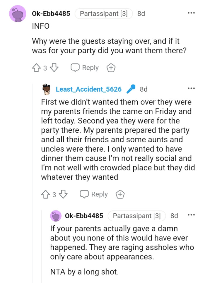 This Redditor believes the OP's parents do not care about her
