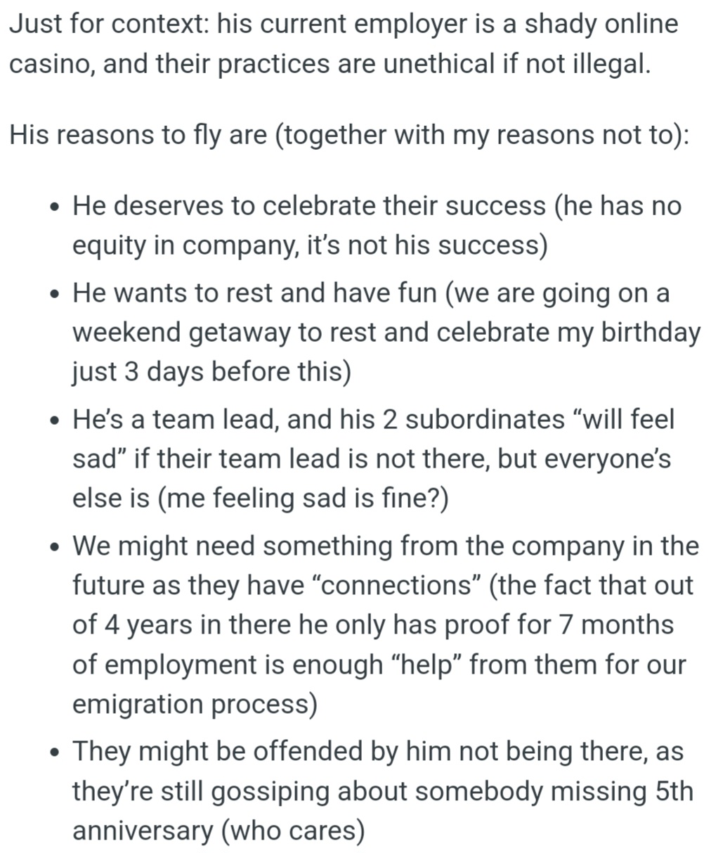 OP's fiancé wants to go to a work party, but OP doesn't think he should because they are moving to Canada soon and she doesn't think the fiancé's reasons for going are good enough.